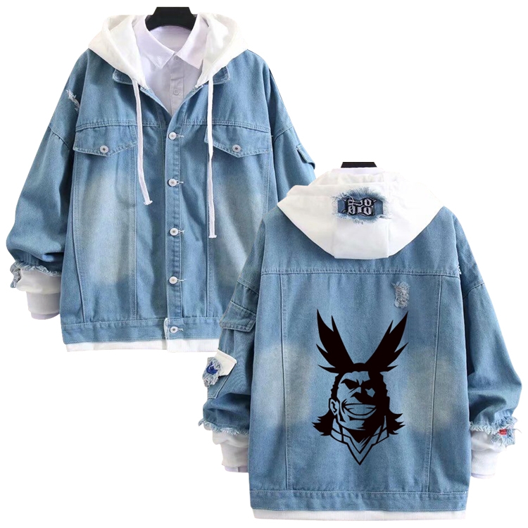 My Hero Academia anime stitching denim jacket top sweater from S to 4XL