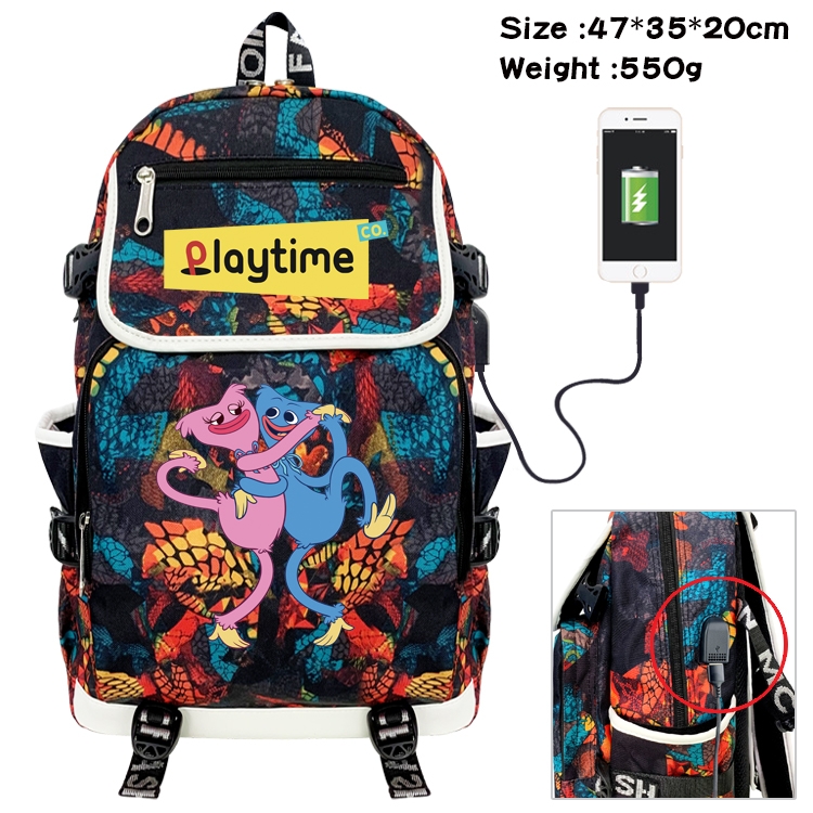 poppy playtime Anime Digital Printing Canvas Flip Data Cable Backpack 47X35X20CM