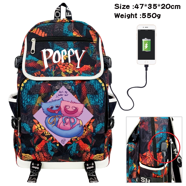 poppy playtime Anime Digital Printing Canvas Flip Data Cable Backpack 47X35X20CM