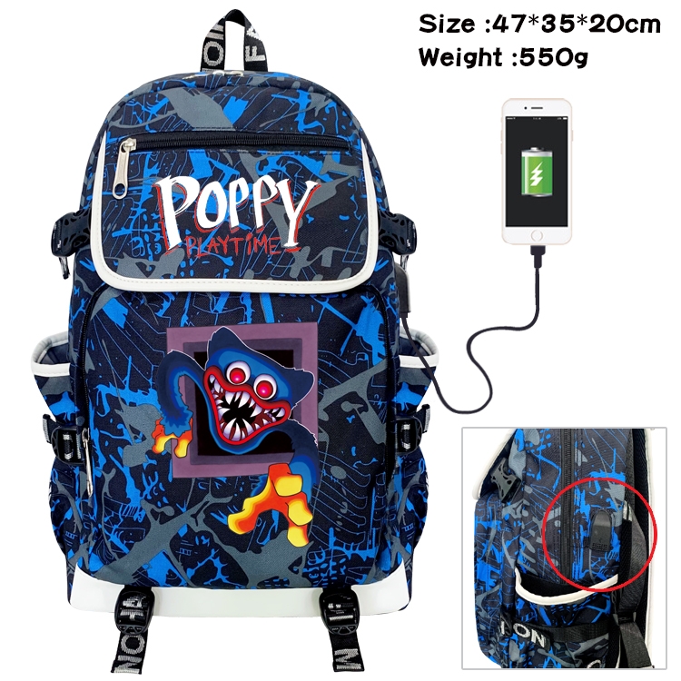 poppy playtime Anime Digital Printing Canvas Flip Data Cable Backpack 47X35X20CM