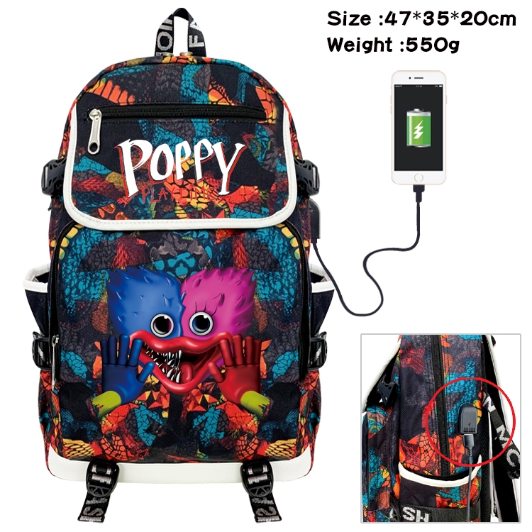 poppy playtime Anime Digital Printing Canvas Flip Data Cable Backpack 47X35X20CM