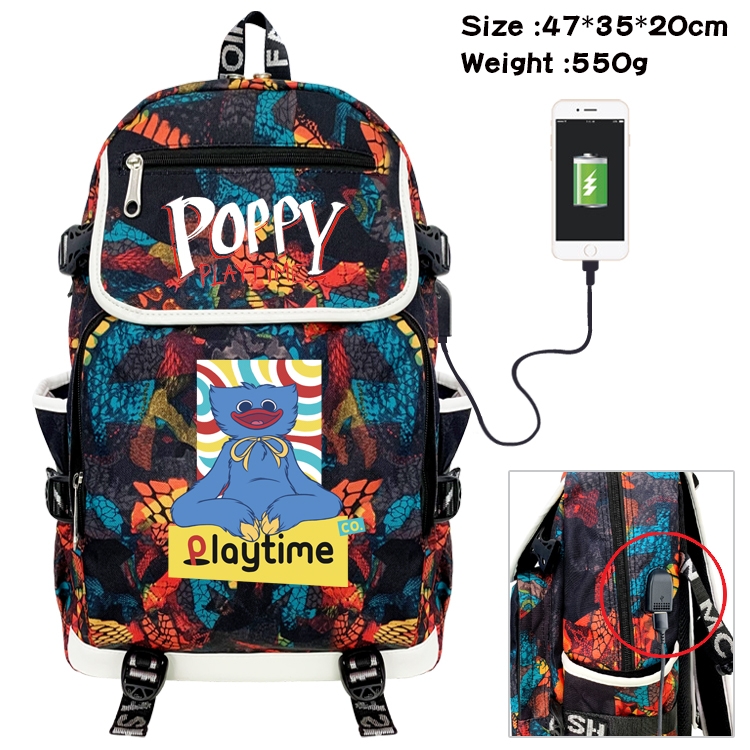 poppy playtime Anime Digital Printing Canvas Flip Data Cable Backpack 47X35X20CM