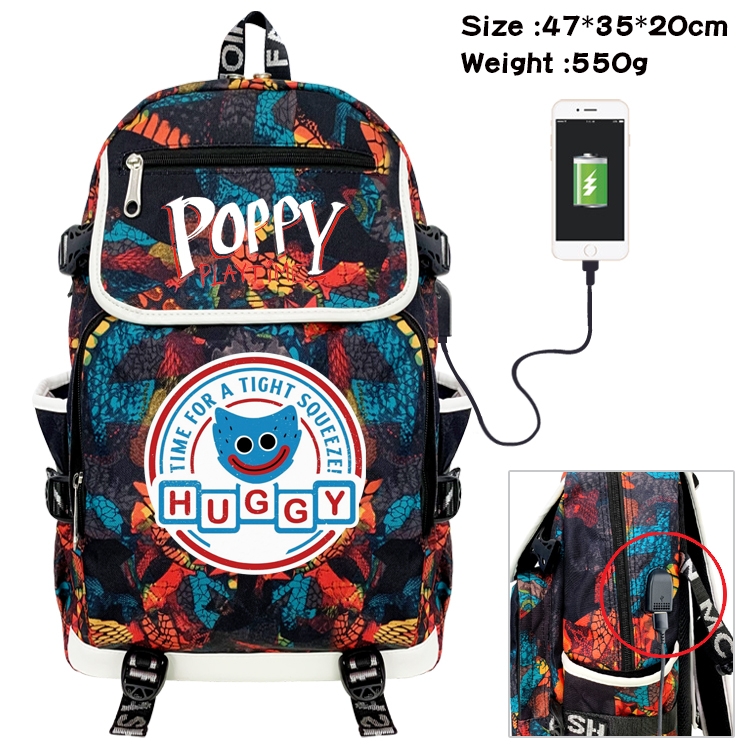 poppy playtime Anime Digital Printing Canvas Flip Data Cable Backpack 47X35X20CM