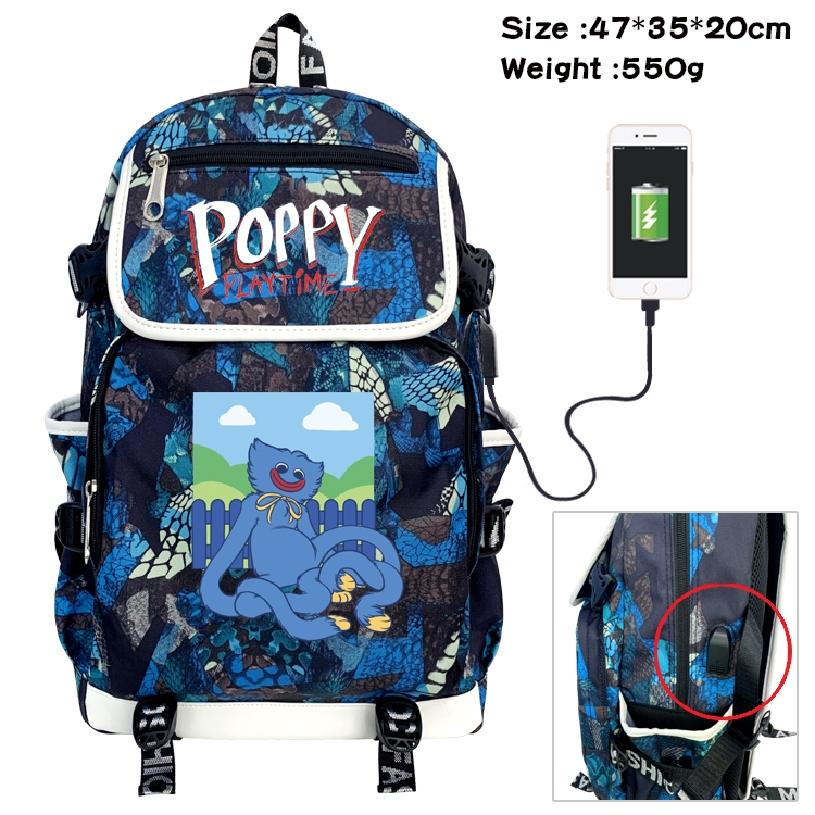 poppy playtime Anime Digital Printing Canvas Flip Data Cable Backpack 47X35X20CM