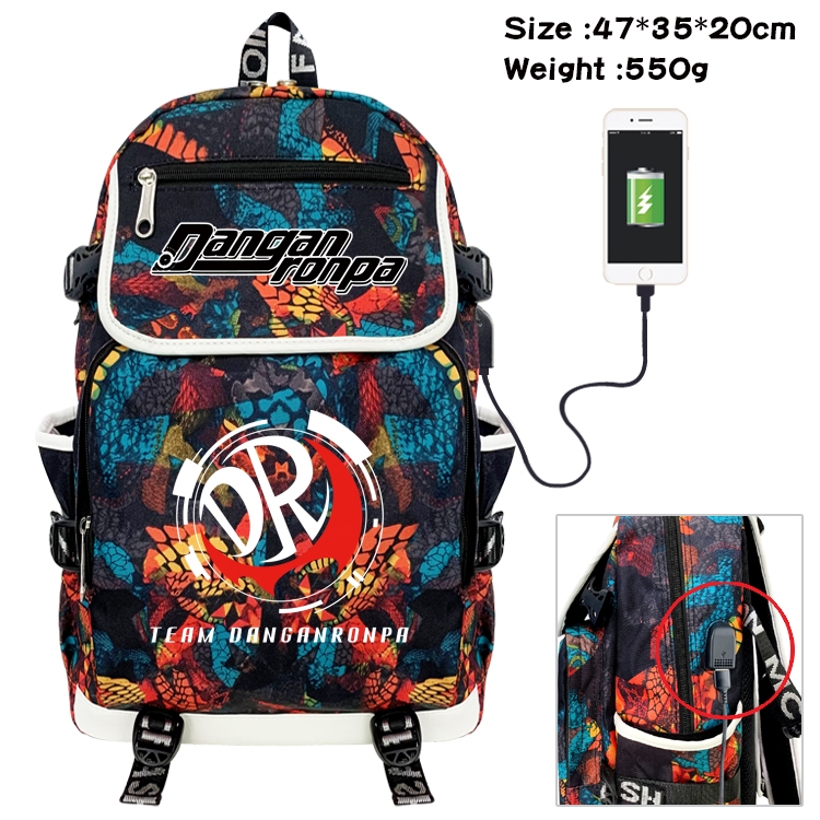 Dangan-Ronpa Anime Digital Printing Canvas Flip Data Cable Backpack 47X35X20CM