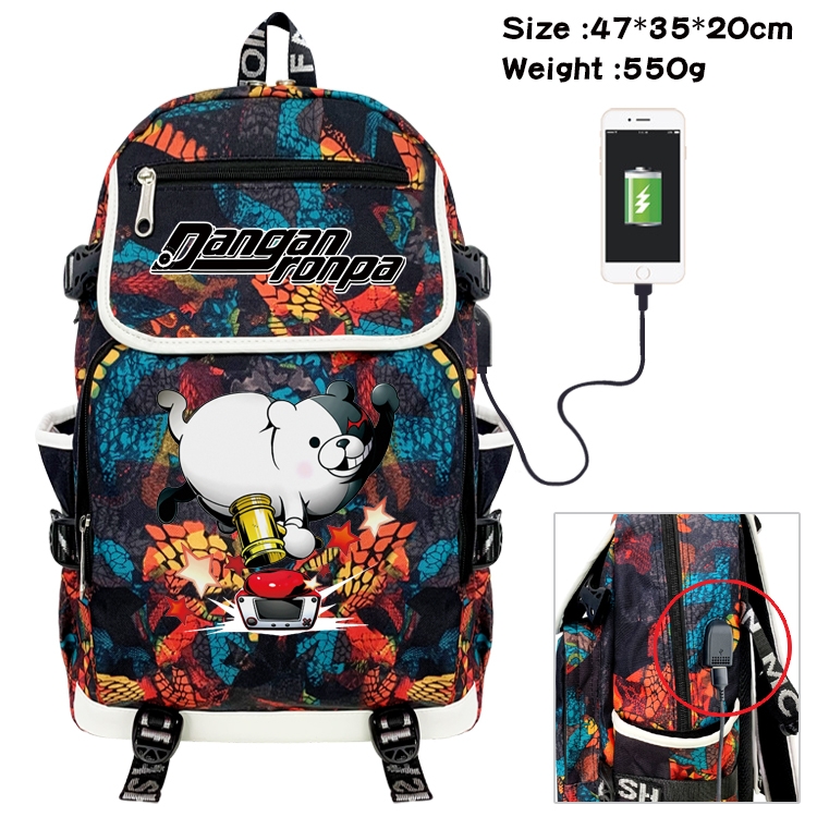 Dangan-Ronpa Anime Digital Printing Canvas Flip Data Cable Backpack 47X35X20CM