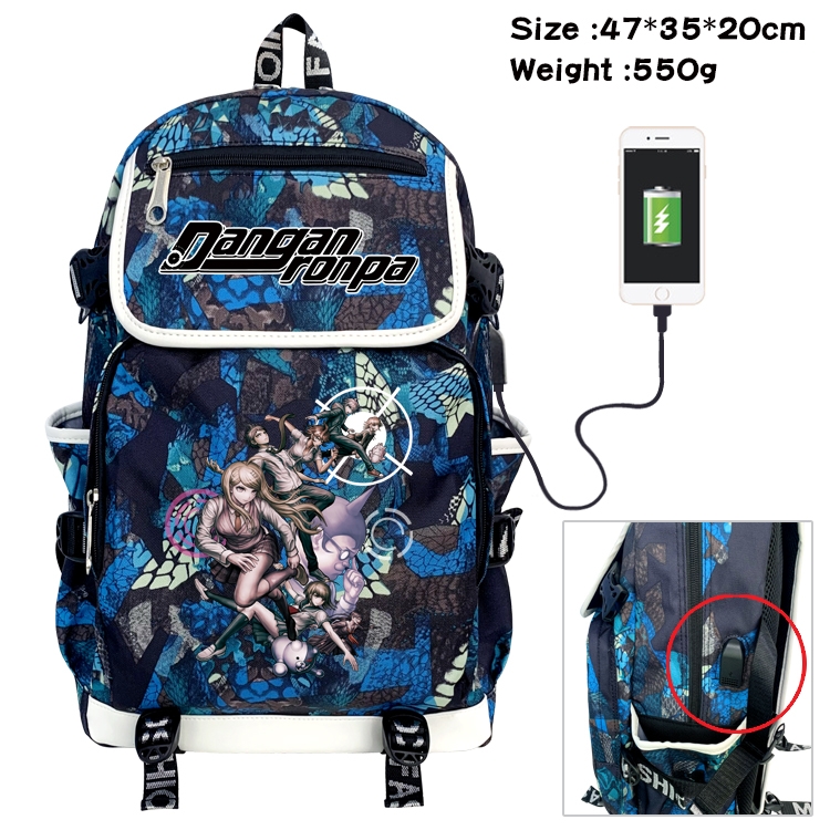 Dangan-Ronpa Anime Digital Printing Canvas Flip Data Cable Backpack 47X35X20CM
