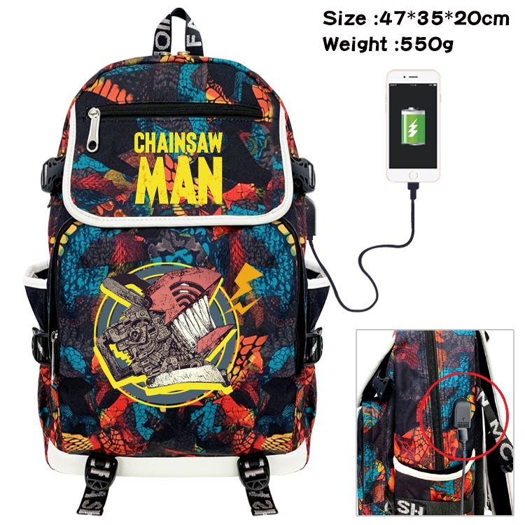 chainsaw man Anime Digital Printing Canvas Flip Data Cable Backpack 47X35X20CM