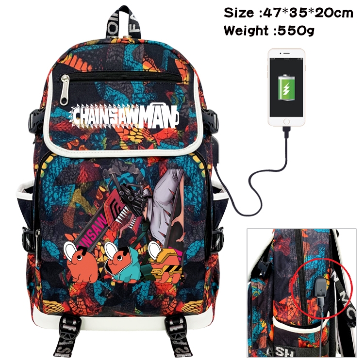 chainsaw man Anime Digital Printing Canvas Flip Data Cable Backpack 47X35X20CM