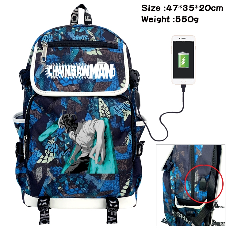 chainsaw man Anime Digital Printing Canvas Flip Data Cable Backpack 47X35X20CM