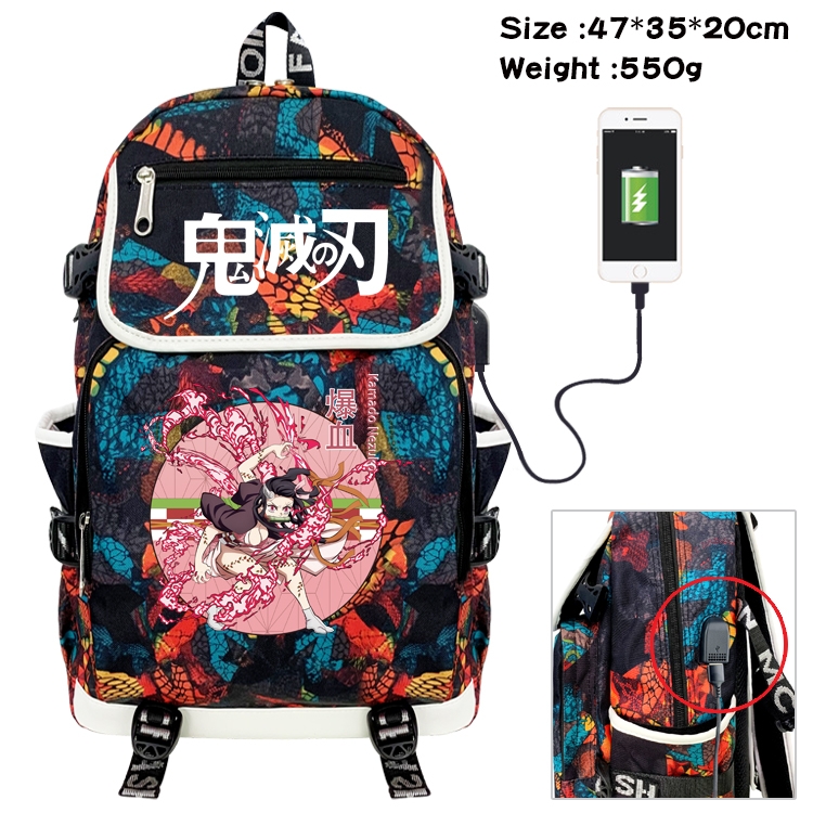 Demon Slayer Kimets Anime Digital Printing Canvas Flip Data Cable Backpack 47X35X20CM