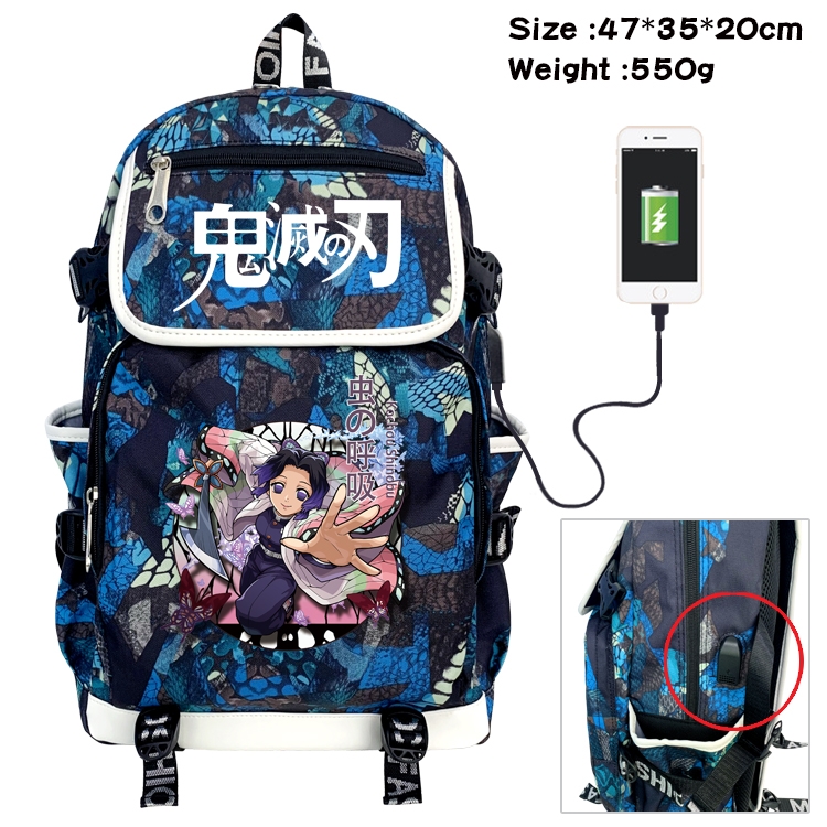 Demon Slayer Kimets Anime Digital Printing Canvas Flip Data Cable Backpack 47X35X20CM