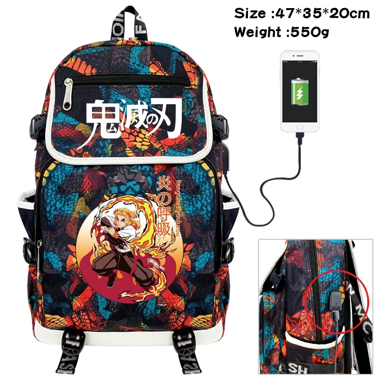 Demon Slayer Kimets Anime Digital Printing Canvas Flip Data Cable Backpack 47X35X20CM