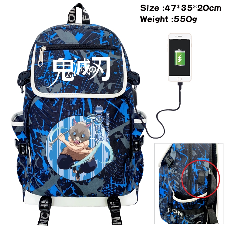 Demon Slayer Kimets Anime Digital Printing Canvas Flip Data Cable Backpack 47X35X20CM