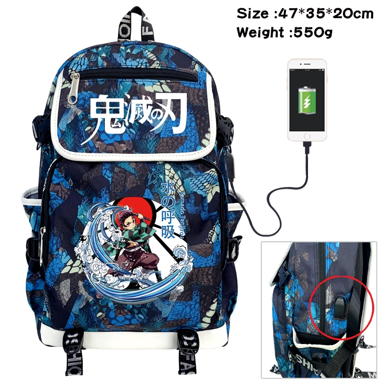 Demon Slayer Kimets Anime Digital Printing Canvas Flip Data Cable Backpack 47X35X20CM