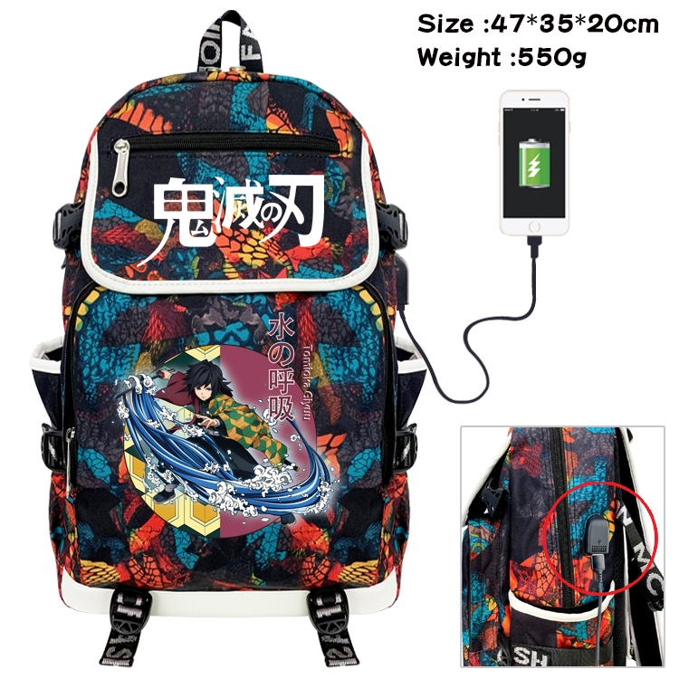 Demon Slayer Kimets Anime Digital Printing Canvas Flip Data Cable Backpack 47X35X20CM