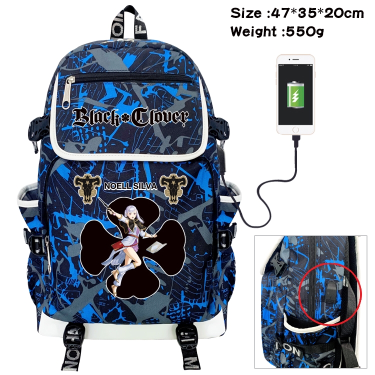 Black Clover Anime Digital Printing Canvas Flip Data Cable Backpack 47X35X20CM