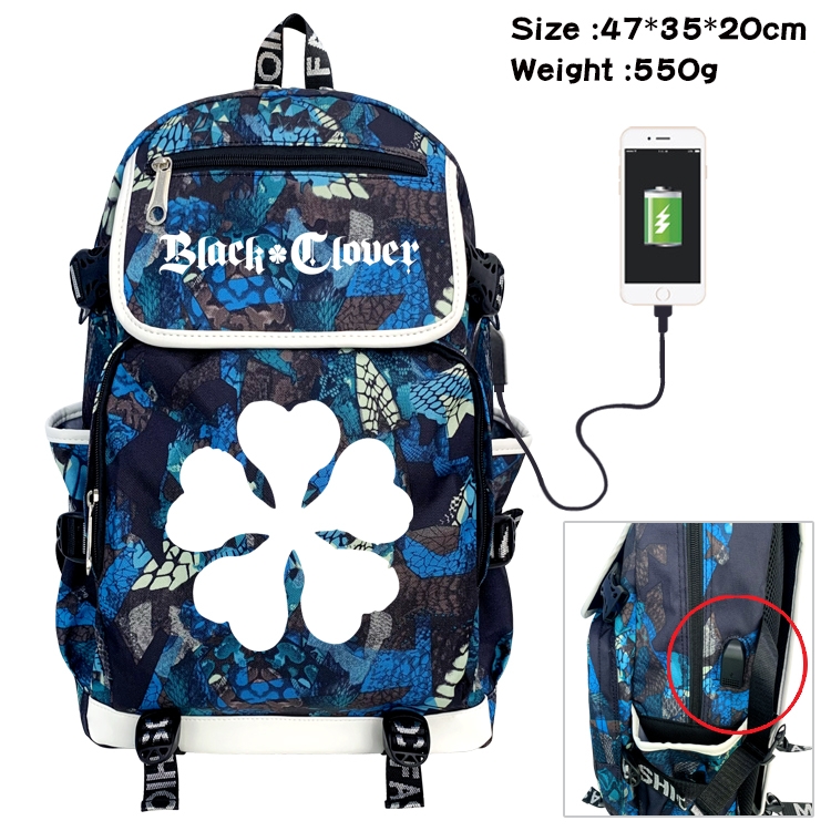 Black Clover Anime Digital Printing Canvas Flip Data Cable Backpack 47X35X20CM