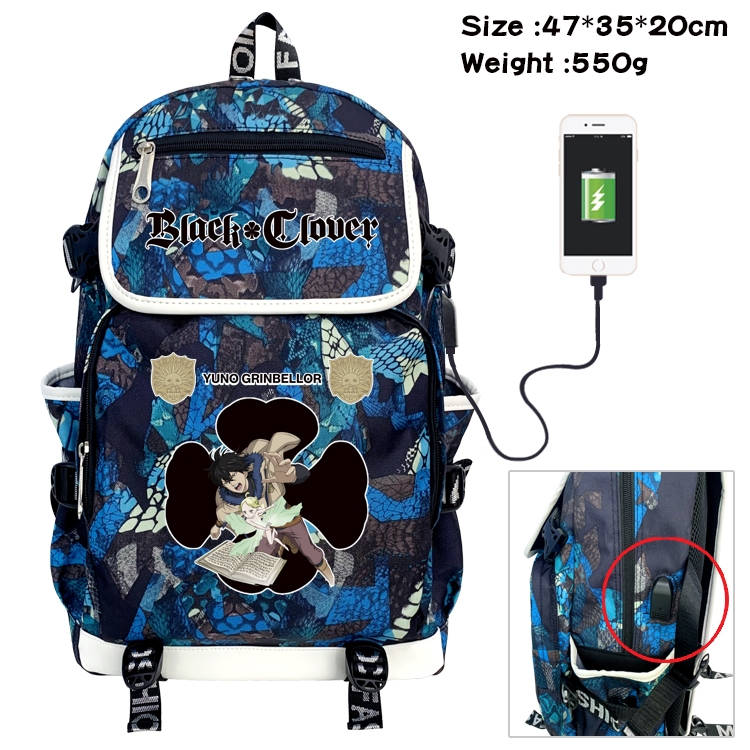 Black Clover Anime Digital Printing Canvas Flip Data Cable Backpack 47X35X20CM