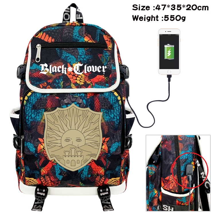 Black Clover Anime Digital Printing Canvas Flip Data Cable Backpack 47X35X20CM