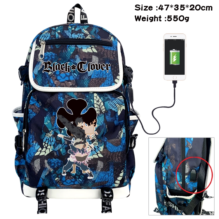 Black Clover Anime Digital Printing Canvas Flip Data Cable Backpack 47X35X20CM