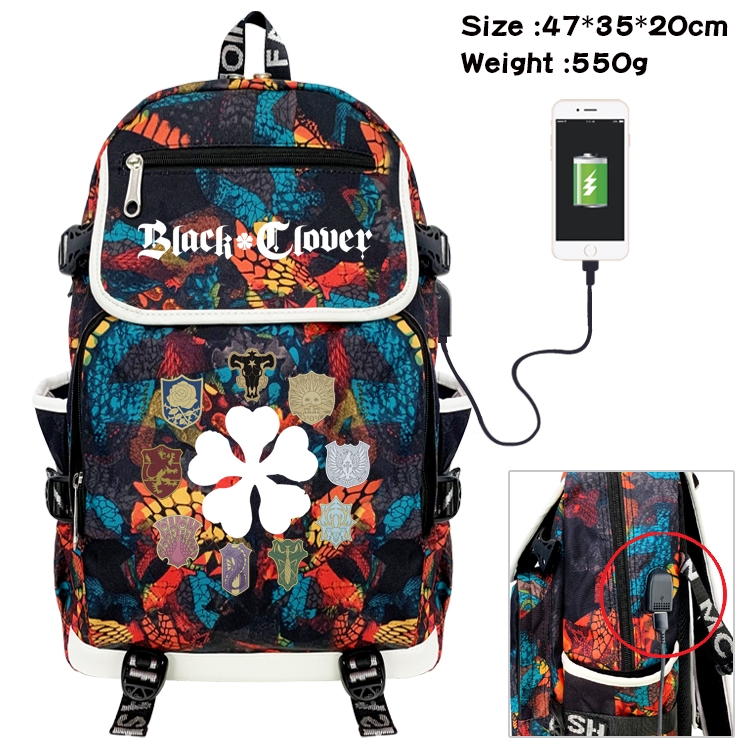 Black Clover Anime Digital Printing Canvas Flip Data Cable Backpack 47X35X20CM