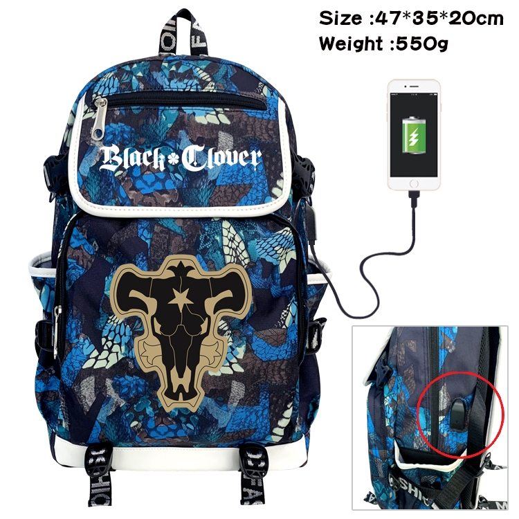 Black Clover Anime Digital Printing Canvas Flip Data Cable Backpack 47X35X20CM