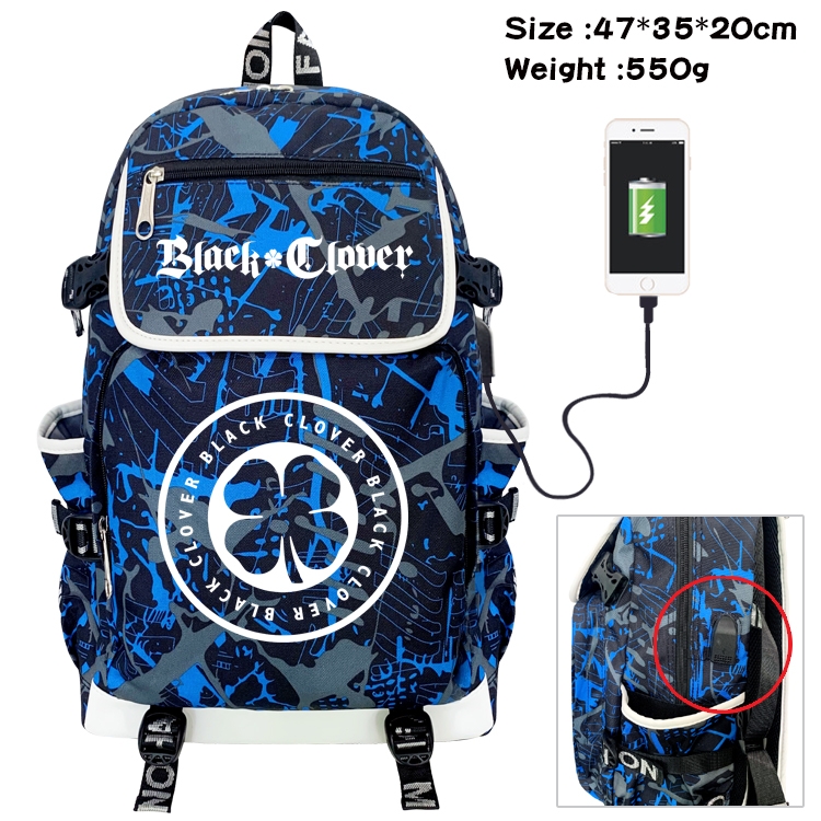 Black Clover Anime Digital Printing Canvas Flip Data Cable Backpack 47X35X20CM