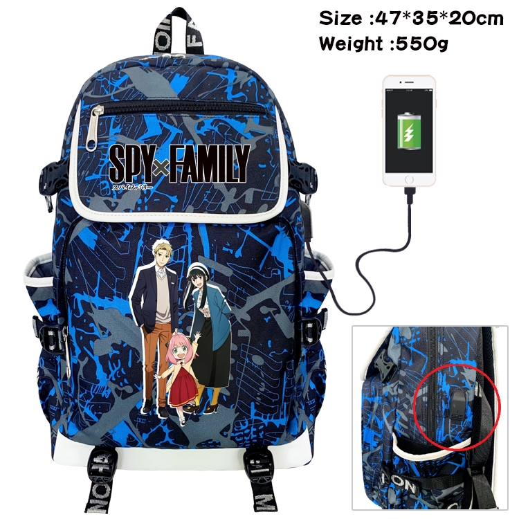 SPY×FAMILY Anime Digital Printing Canvas Flip Data Cable Backpack 47X35X20CM