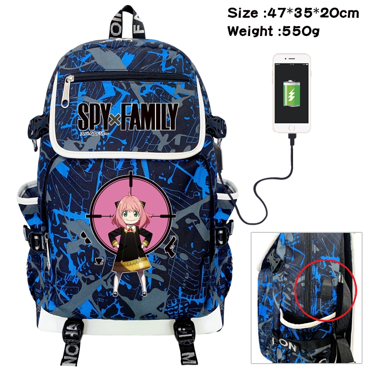 SPY×FAMILY Anime Digital Printing Canvas Flip Data Cable Backpack 47X35X20CM