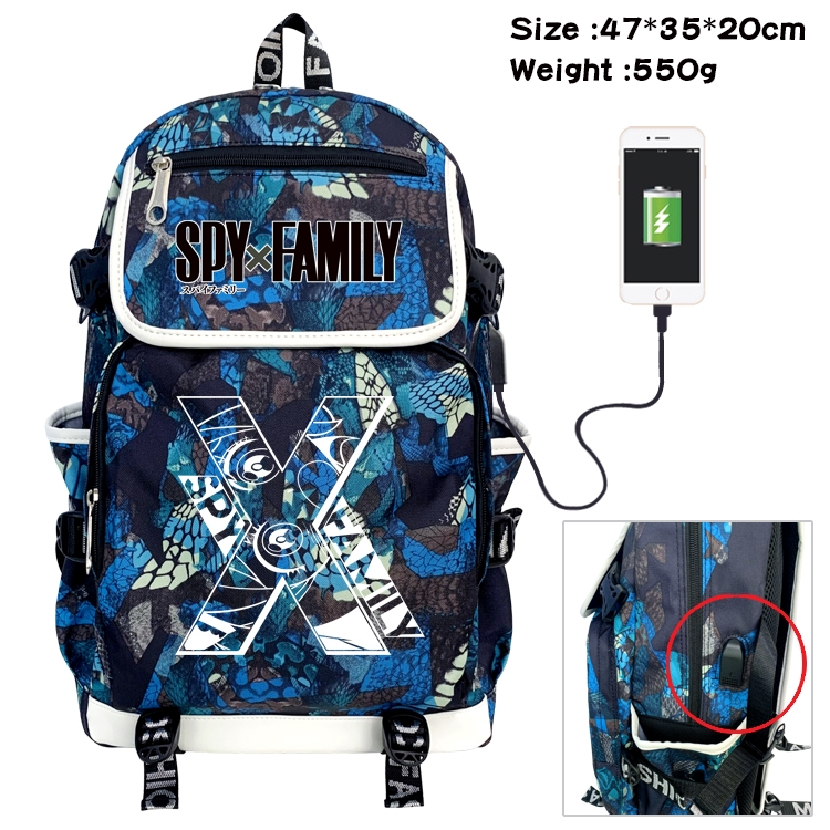 SPY×FAMILY Anime Digital Printing Canvas Flip Data Cable Backpack 47X35X20CM