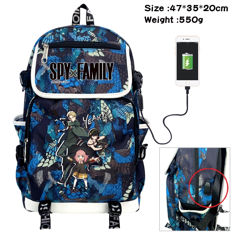 SPY×FAMILY Anime Digital Printing Canvas Flip Data Cable Backpack 47X35X20CM