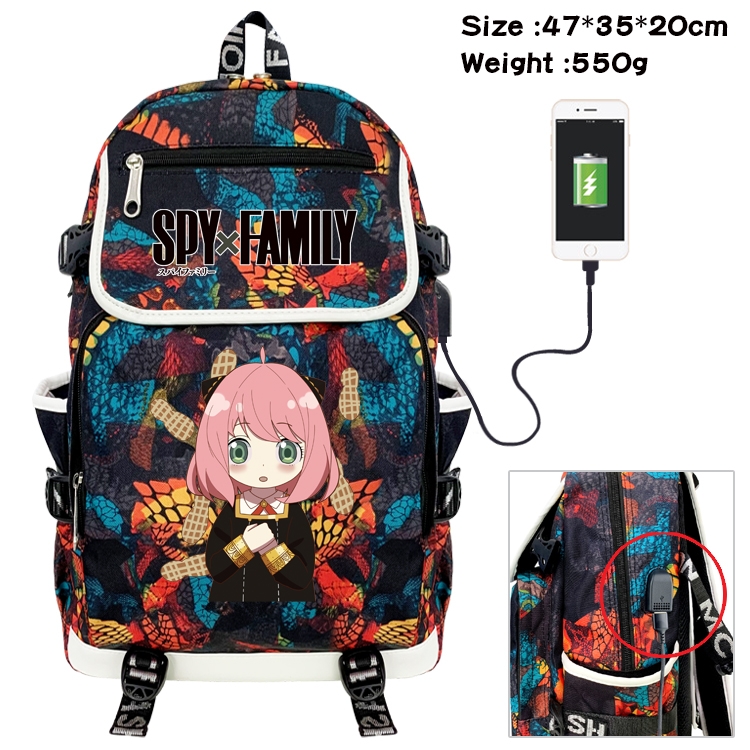 SPY×FAMILY Anime Digital Printing Canvas Flip Data Cable Backpack 47X35X20CM