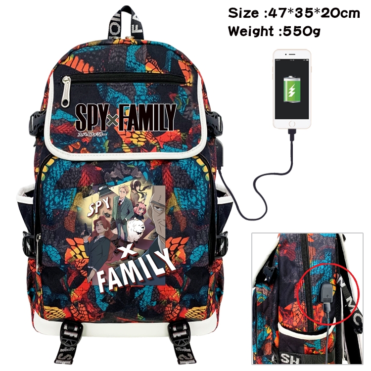 SPY×FAMILY Anime Digital Printing Canvas Flip Data Cable Backpack 47X35X20CM