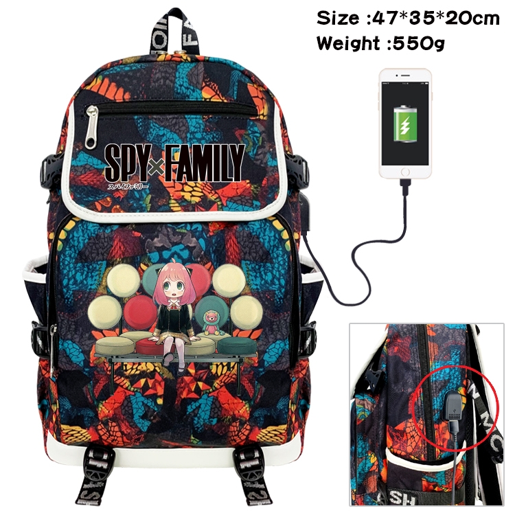 SPY×FAMILY Anime Digital Printing Canvas Flip Data Cable Backpack 47X35X20CM