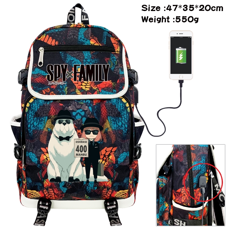 SPY×FAMILY Anime Digital Printing Canvas Flip Data Cable Backpack 47X35X20CM