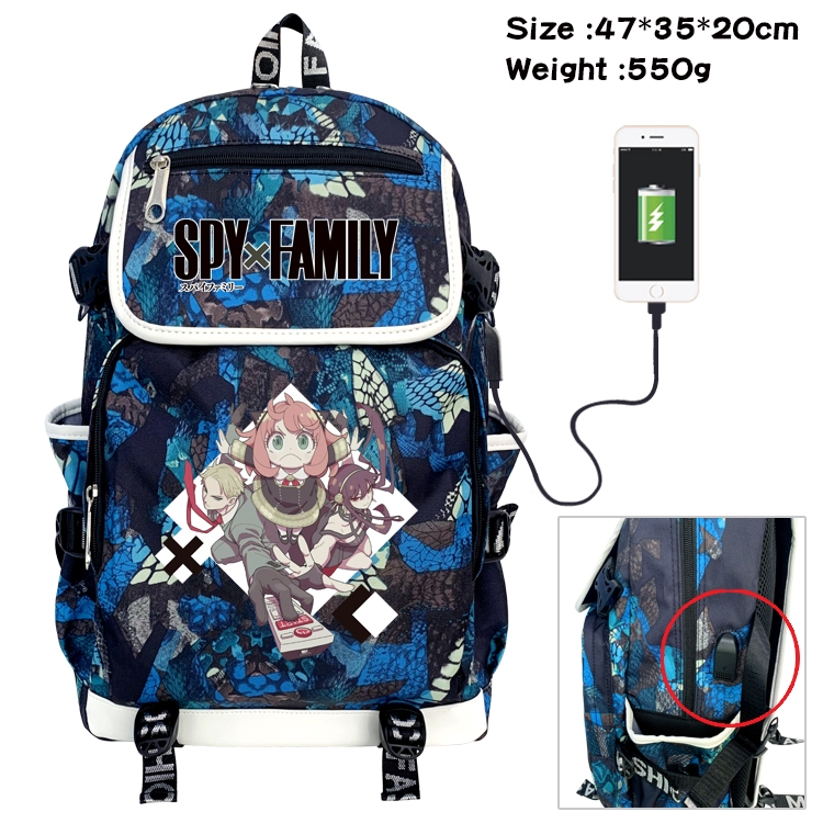 SPY×FAMILY Anime Digital Printing Canvas Flip Data Cable Backpack 47X35X20CM