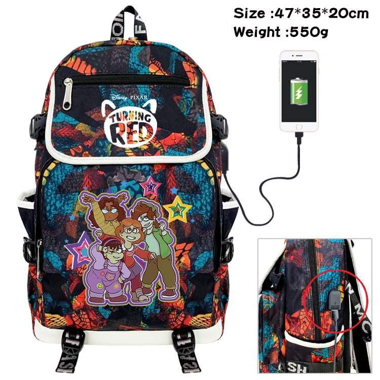 Turning Red Anime Digital Printing Canvas Flip Data Cable Backpack 47X35X20CM