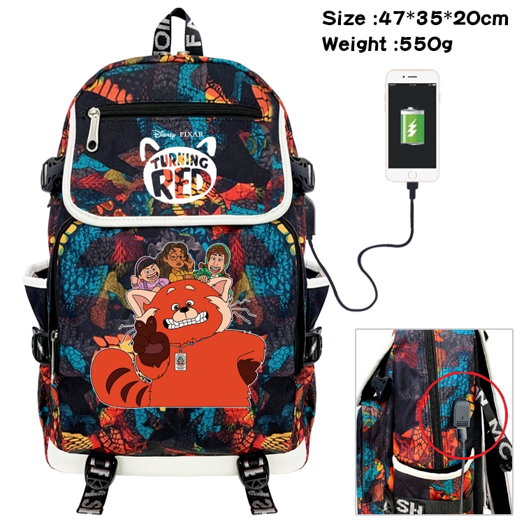 Turning Red Anime Digital Printing Canvas Flip Data Cable Backpack 47X35X20CM