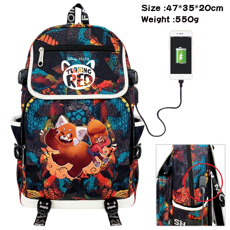 Turning Red Anime Digital Printing Canvas Flip Data Cable Backpack 47X35X20CM