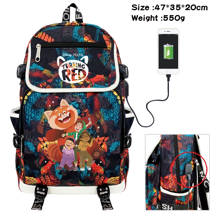 Turning Red Anime Digital Printing Canvas Flip Data Cable Backpack 47X35X20CM