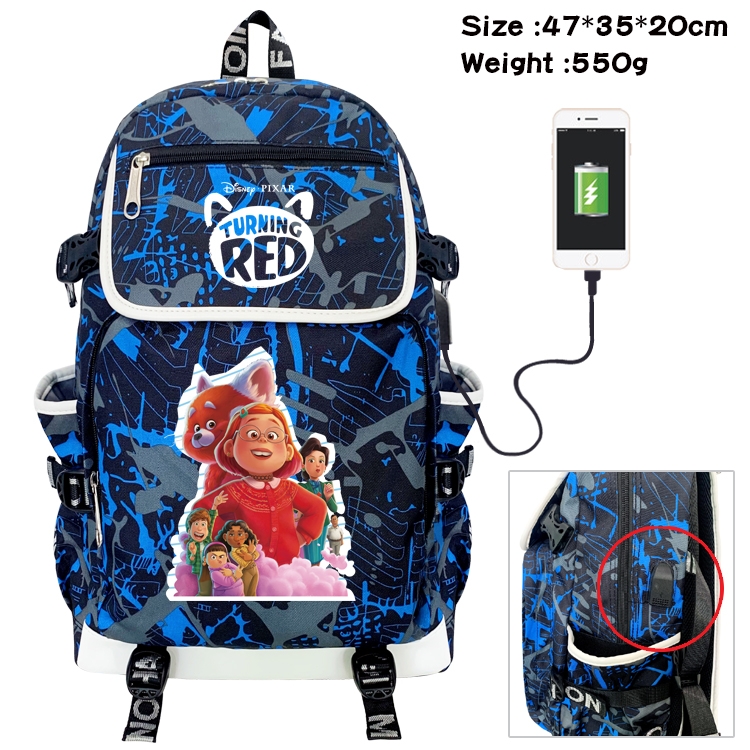 Turning Red Anime Digital Printing Canvas Flip Data Cable Backpack 47X35X20CM