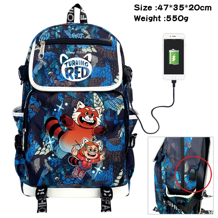 Turning Red Anime Digital Printing Canvas Flip Data Cable Backpack 47X35X20CM