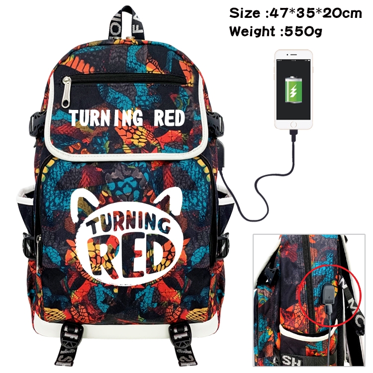 Turning Red Anime Digital Printing Canvas Flip Data Cable Backpack 47X35X20CM