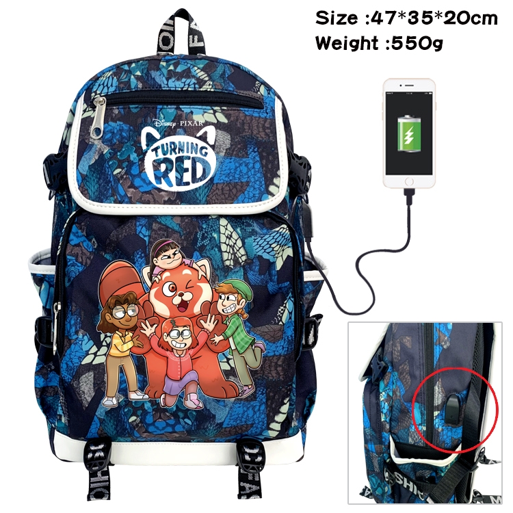 Turning Red Anime Digital Printing Canvas Flip Data Cable Backpack 47X35X20CM