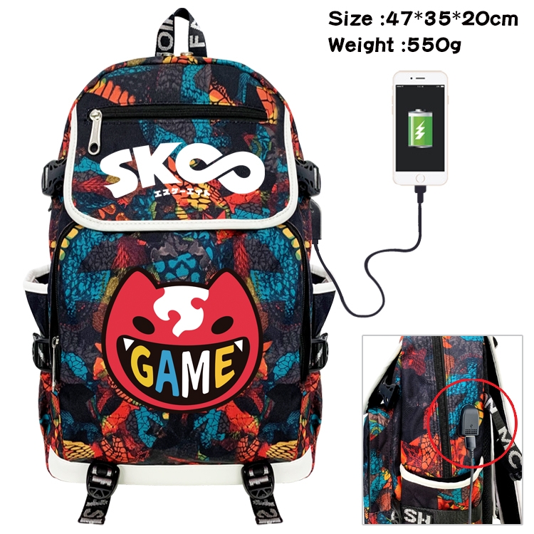 SK∞ Anime Digital Printing Canvas Flip Data Cable Backpack 47X35X20CM