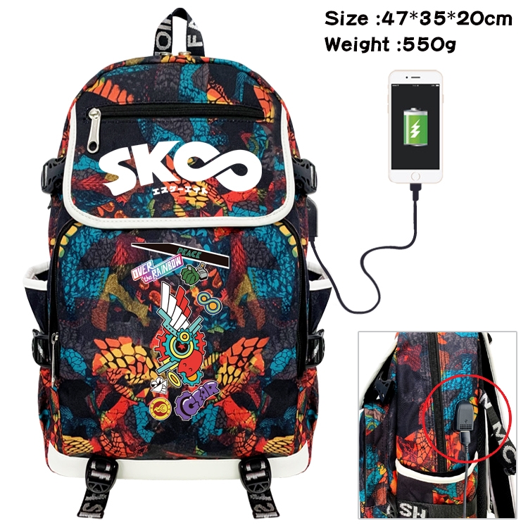 SK∞ Anime Digital Printing Canvas Flip Data Cable Backpack 47X35X20CM