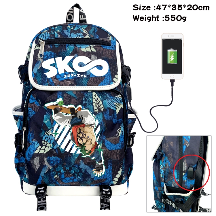 SK∞ Anime Digital Printing Canvas Flip Data Cable Backpack 47X35X20CM