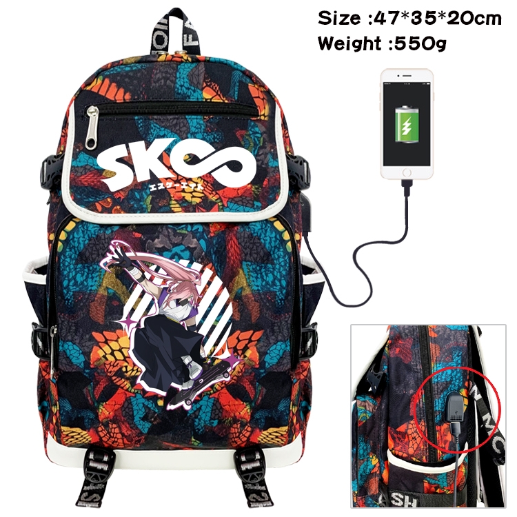 SK∞ Anime Digital Printing Canvas Flip Data Cable Backpack 47X35X20CM