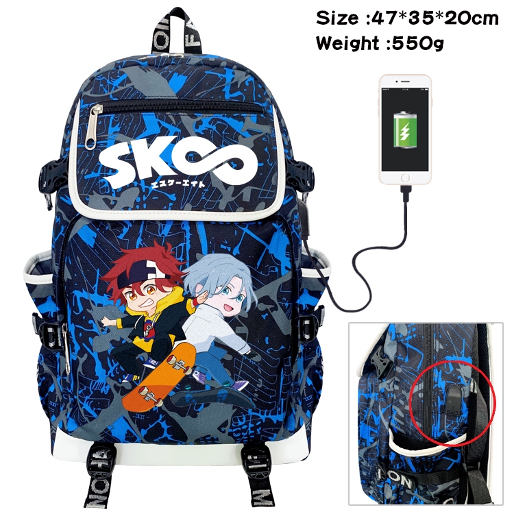 SK∞ Anime Digital Printing Canvas Flip Data Cable Backpack 47X35X20CM